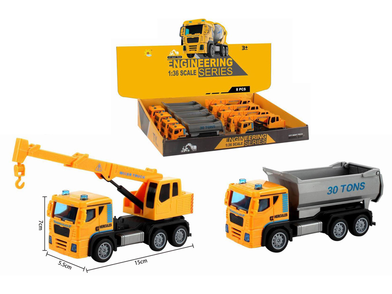 8PCS Pull Back Engineering Vehicle (Rotating Crane+Dump Truck)