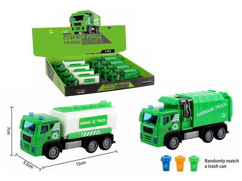 8PCSPull Back Sanitation Vehicle (Cleaning Vehicle+Sanitation Vehicle+Trash Can)
