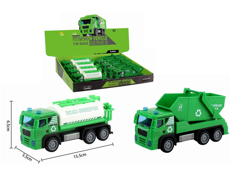 8PCSPull Back Sanitation Vehicle (Sprinkler+Dump Truck)