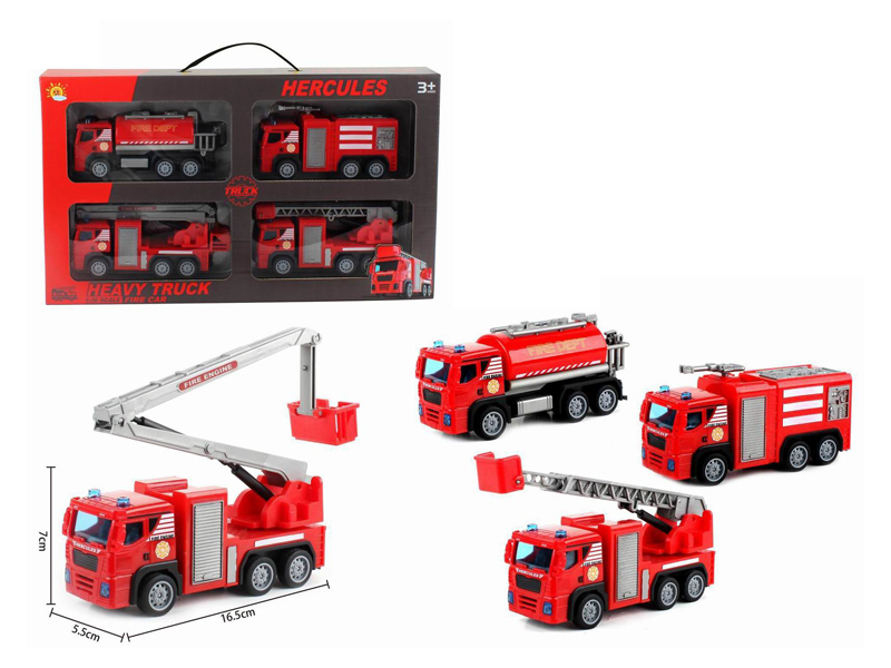 Pull Back Fire Truck (Rescue Truck+Sprinkler Truck+Ladder Truck+Fire Truck)