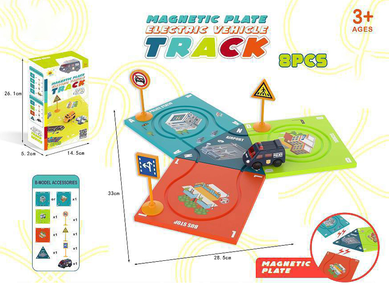 8Pcs B/O Assembled Track Police Car