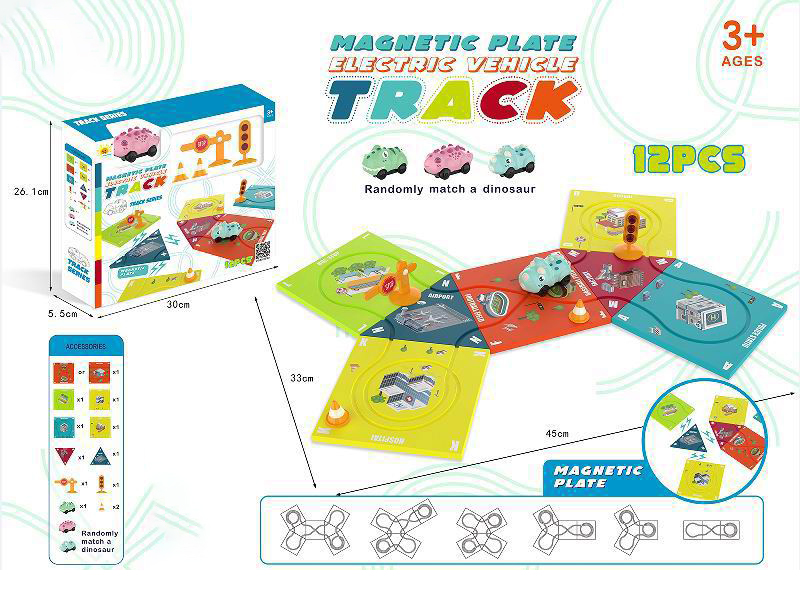 12Pcs B/O Assembled Track Dinosaur Car