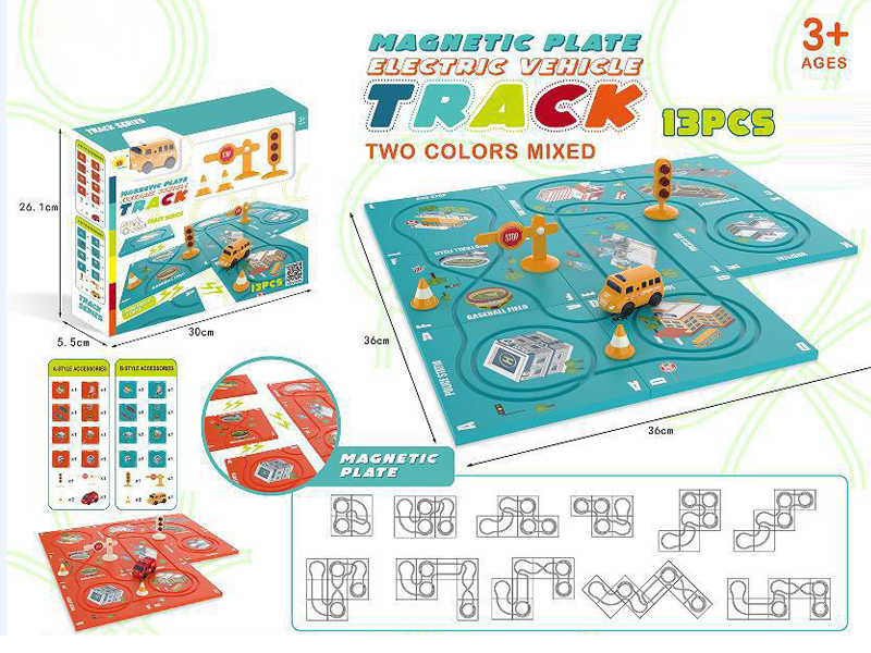 13Pcs B/O Assembled Track School Bus/Fire Truck