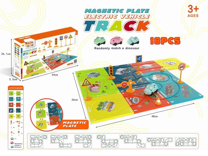 18Pcs B/O Assembled Track Dinosaur Car