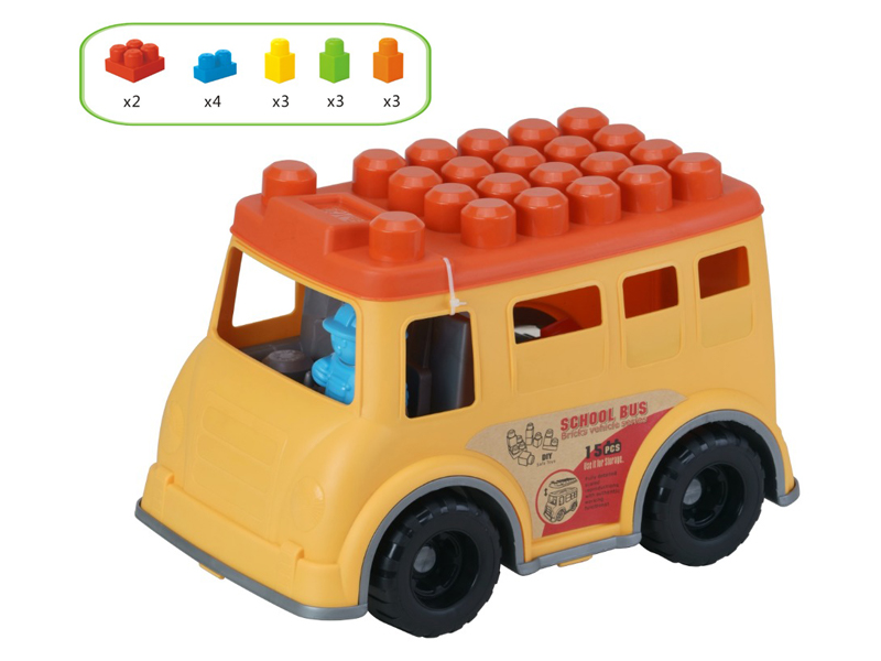 15PCS Building Block Bus Toy