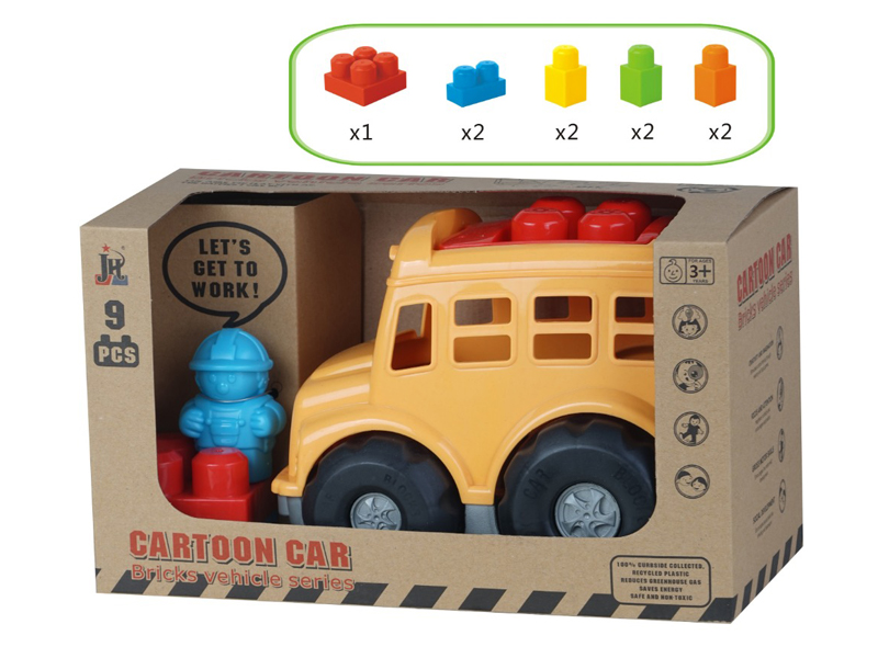 9PCS Building Block Bus Toy