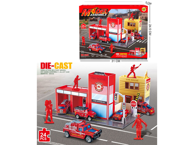24PCS Urban Fire Bureau 3D Puzzle Set With 1 Alloy Car