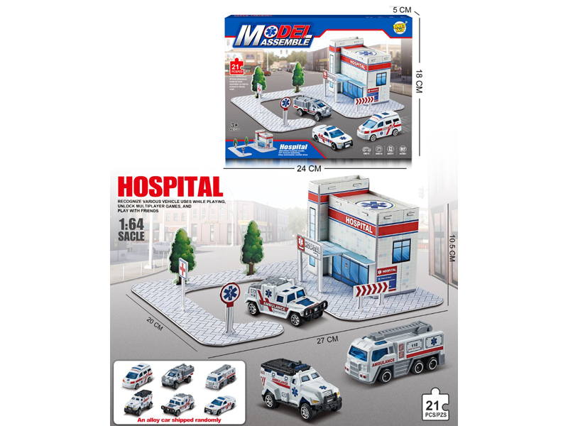 21PCS Urban Medical Center 3D Puzzle Scene With 1 Alloy Car
