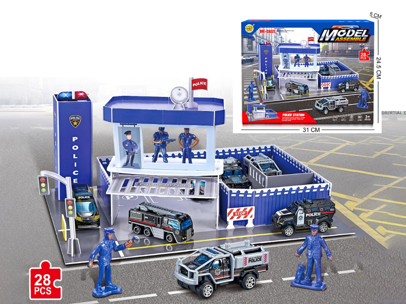 28PCS Urban Police Station 3D Puzzle Set With 1 Alloy Car