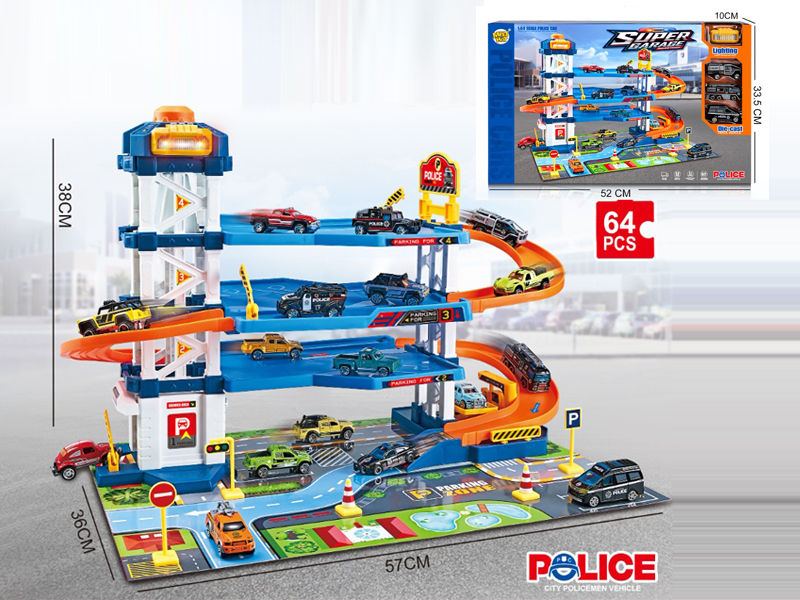 64PCS City Four Story Parking Lot Police Set With Light And Music