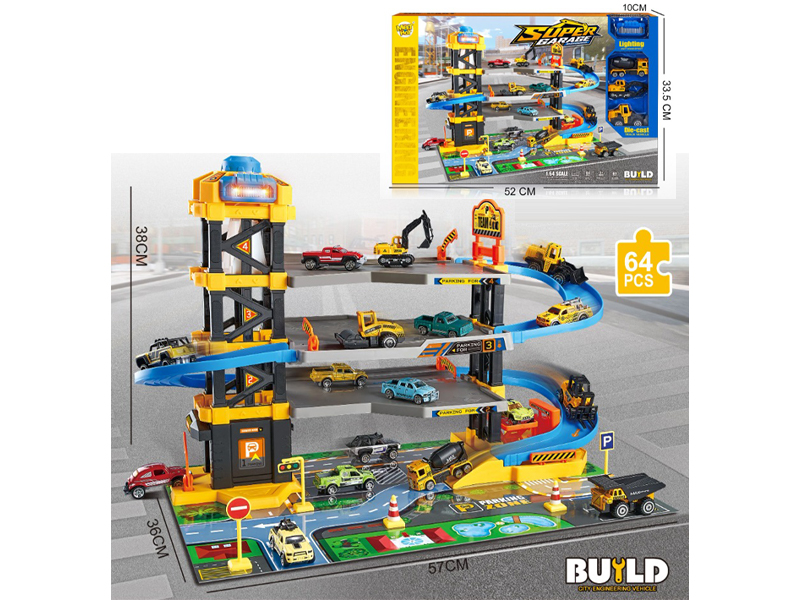 64PCS City Four Story Parking Lot Engineering Set With Light And Music
