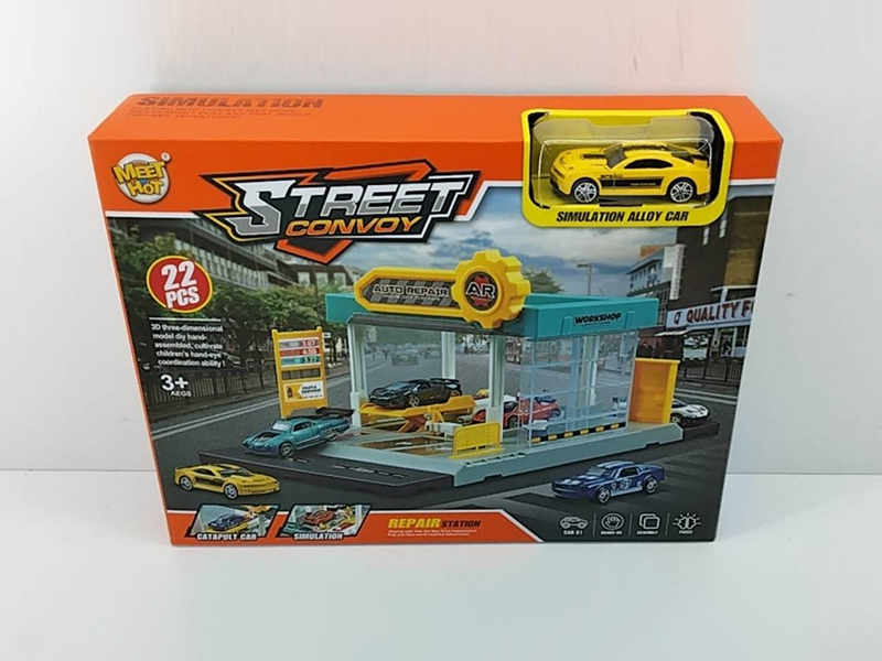 22PCS Urban Car Repair Station Parking Lot+1 Alloy Car