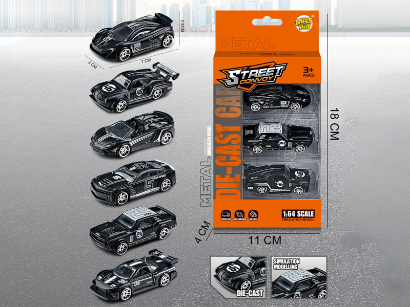 1:64 Slide Alloy Black Supercar 3PCS