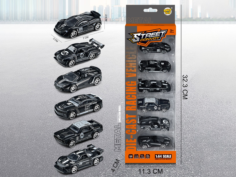 1:64 Slide Alloy Black Supercar 6PCS