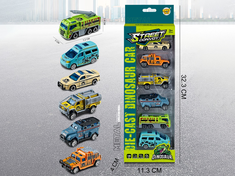 1:64 Slide Alloy Dinosaur Exploration Vehicle 6PCS