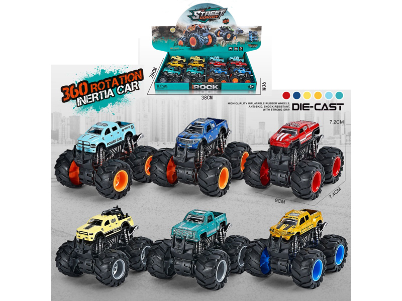 1:64 4Wd Dual Friction Alloy Stunt Large Wheeled Vehicle 12PCS