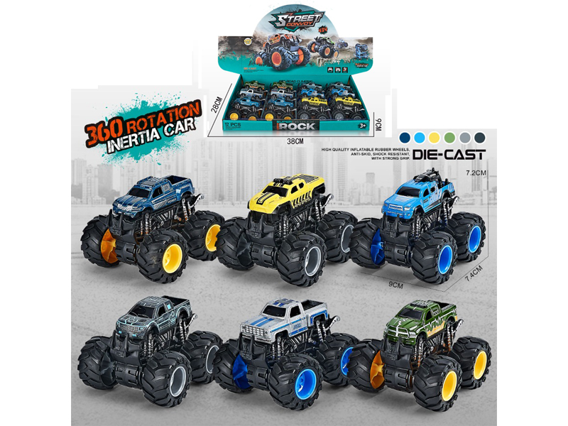 1:64 4Wd Dual Friction Alloy Stunt Large Wheeled Vehicle 12PCS