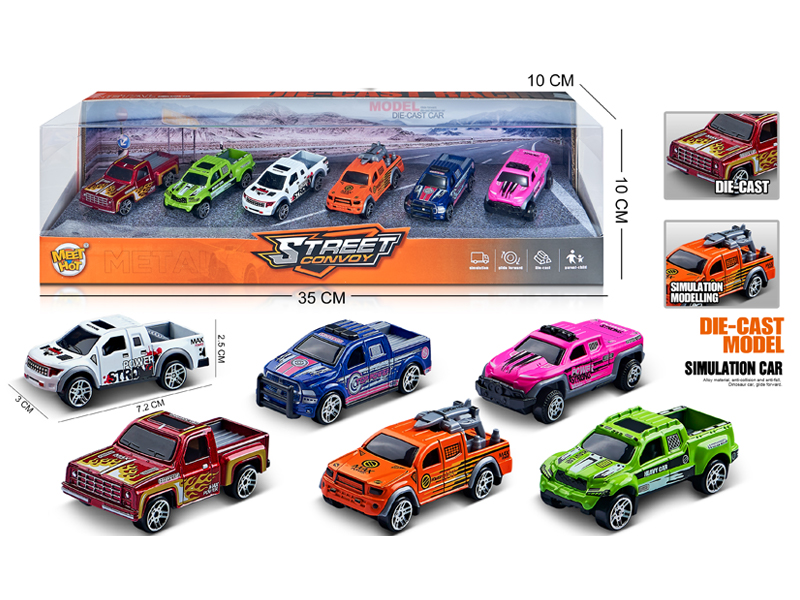 1:64 Slide Alloy Pickup Truck 6PCS