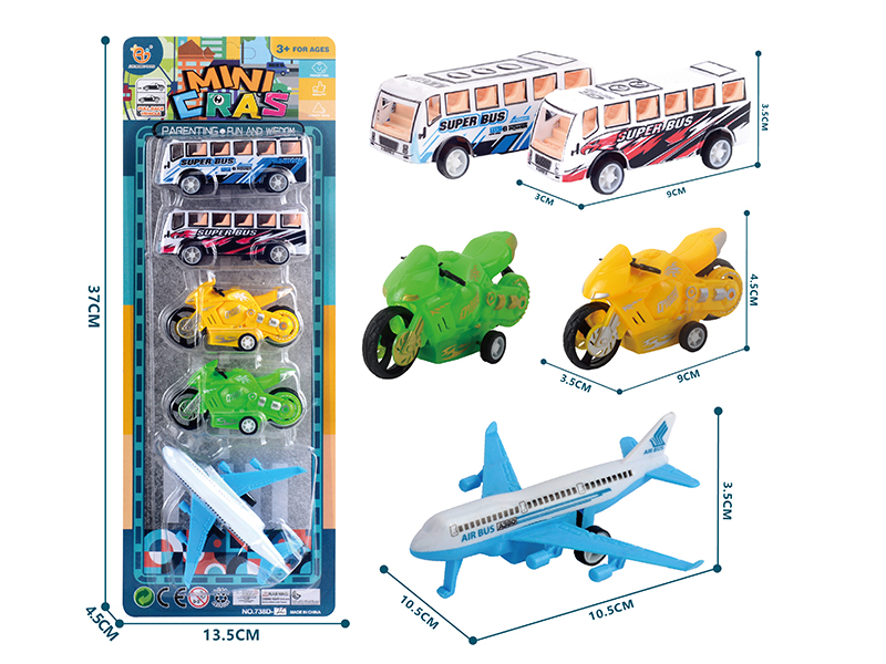 Pull Back Airplane Bus Motorcycles 5pcs