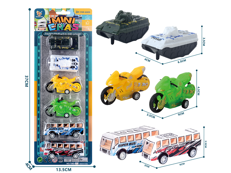 Pull Back Bus Tank Motorcycles 6pcs