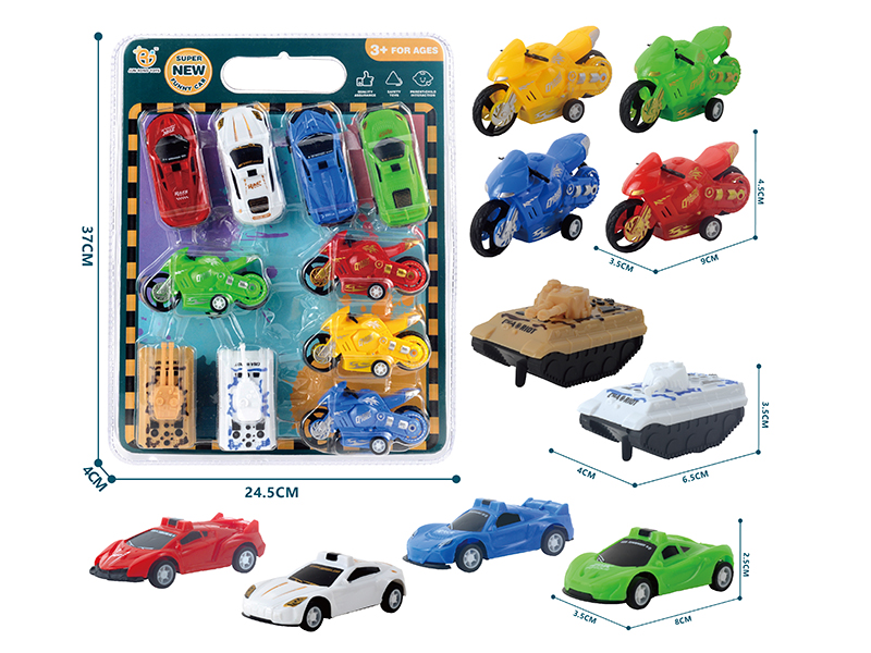 Pull Back Tank Motorcycle Race Cars 10pcs