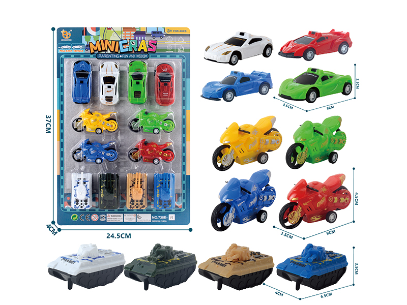 Pull Back Tank Motorcycle Race Cars 12pcs