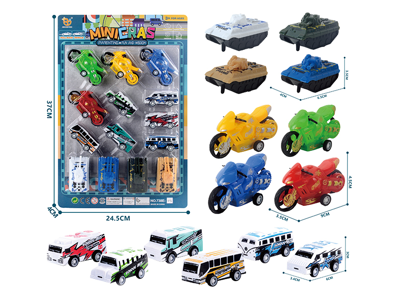 Pull Back City Cars Motorcycles Tanks 14pcs