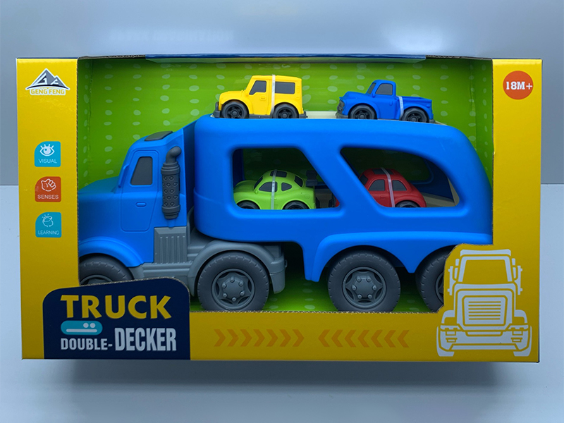 Slide Head Transport Vehicle With Light And Sound+4 Cartoon Cars