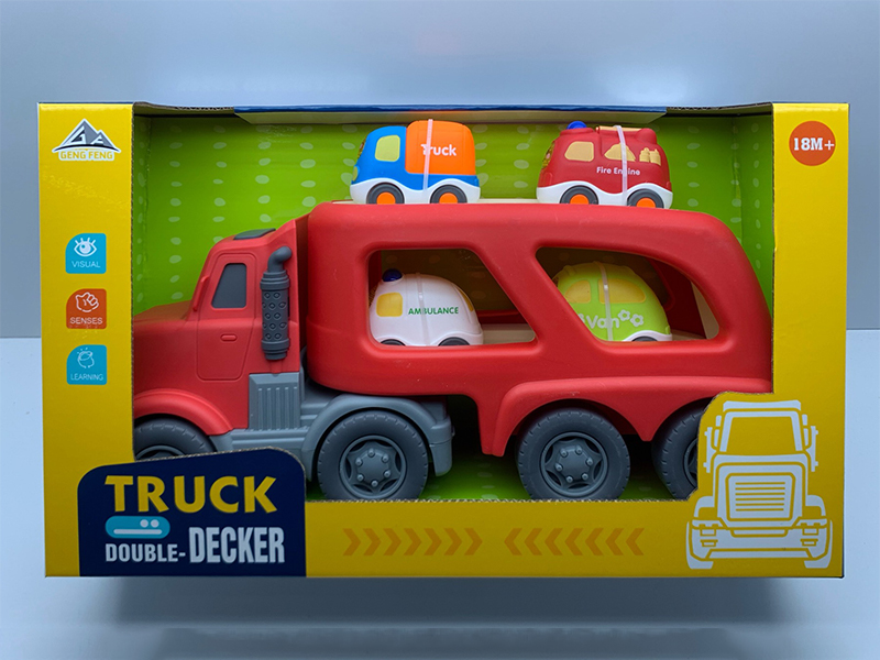 Slide Head Transport Vehicle With Light And Sound+4 Cartoon Cars