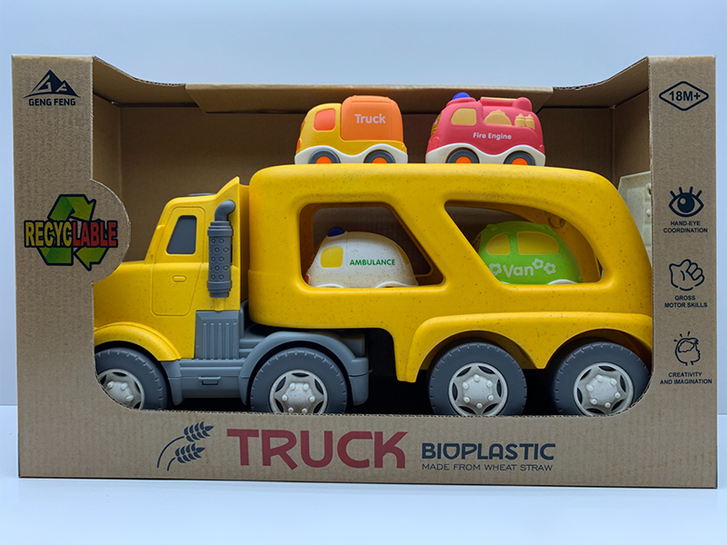 Slide Head Transport Vehicle With Light And Sound+4 Cartoon Cars