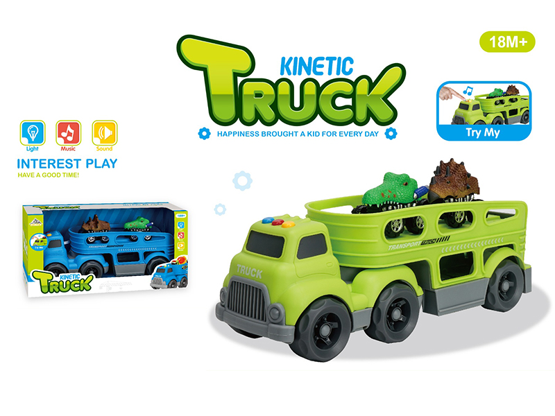Slide Cartoon Trailer Transport Vehicle With Light And Music+2PCS Pull Back Animal Vehicle