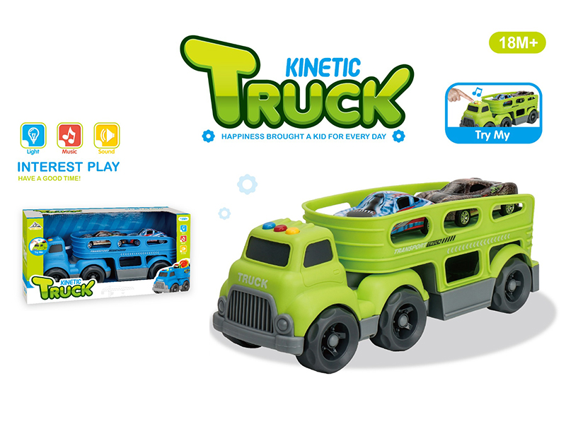 Slide Cartoon Trailer Transport Vehicle With Light And Music+2PCS Pull Back Alloy Car