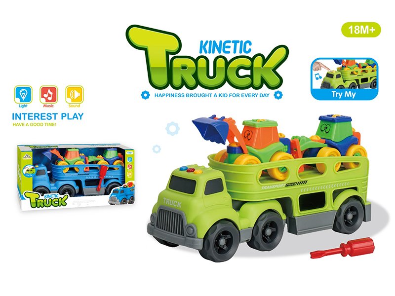 Slide Cartoon Trailer Transport Vehicle With Light And Music+2PCS Cartoon Car