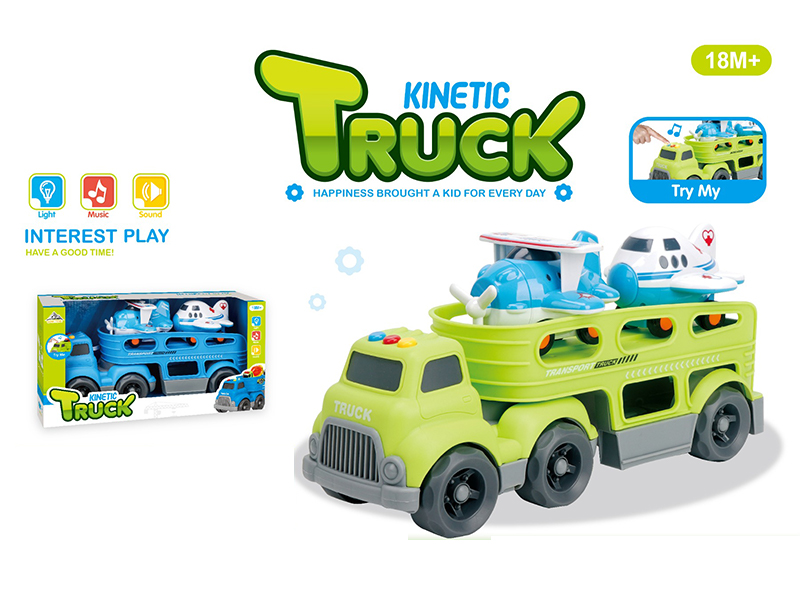 Slide Cartoon Trailer Transport Vehicle With Light And Music+2PCS Slide Cartoon Aircraft