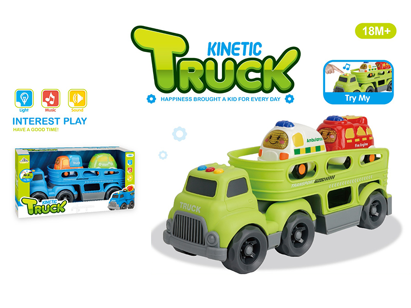 Slide Cartoon Trailer Transport Vehicle With Light And Music+2PCS Slide Cartoon Car