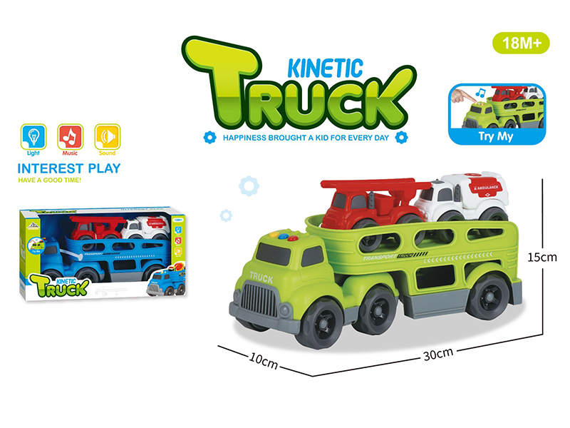 Slide Cartoon Trailer Transport Vehicle With Light And Music+2PCS Slide Cartoon Car