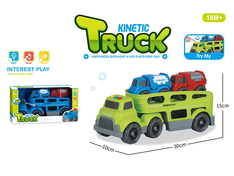 Slide Cartoon Trailer Transport Vehicle With Light And Music+2PCS Slide Cartoon Car