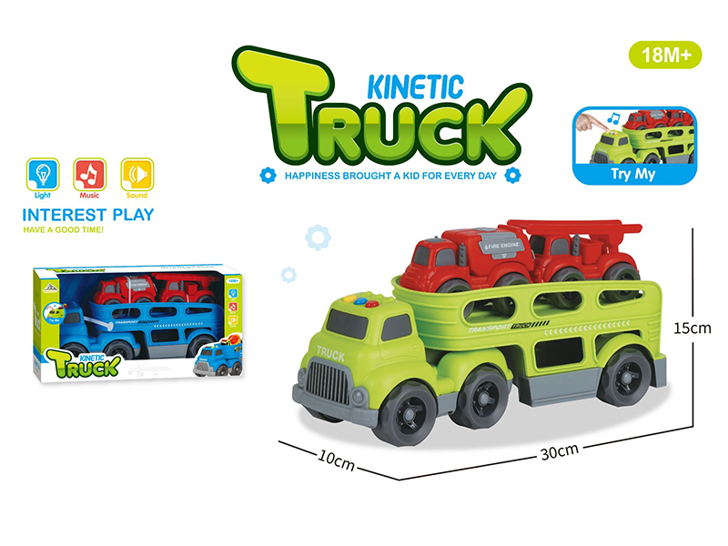 Slide Cartoon Trailer Transport Vehicle With Light And Music+2PCS Slide Cartoon Car