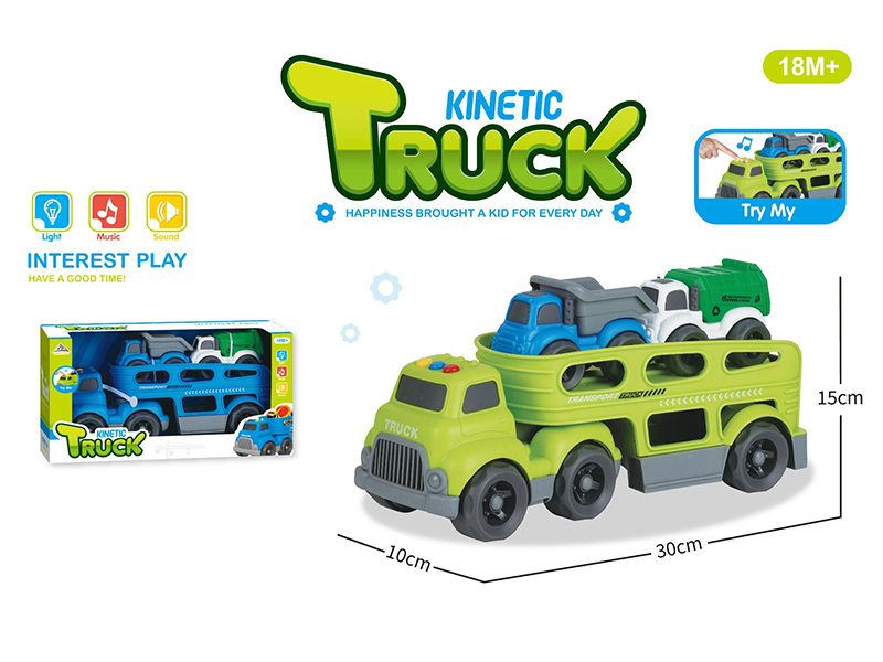 Slide Cartoon Trailer Transport Vehicle With Light And Music+2PCS Slide Cartoon Car