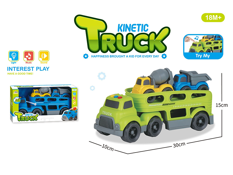 Slide Cartoon Trailer Transport Vehicle With Light And Music+2PCS Slide Cartoon Car