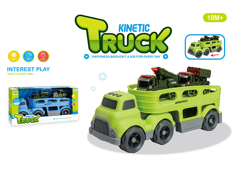 Slide Cartoon Trailer Transport Vehicle+2PCS Friction Military Vehicles