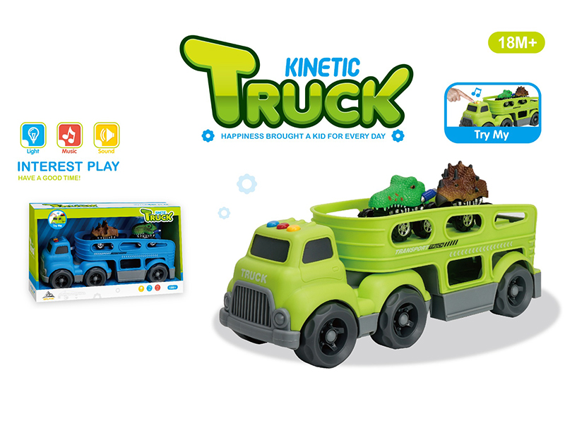 Slide Cartoon Trailer Transport Vehicle With Light And Music+2PCS Pull Back Animal Vehicle