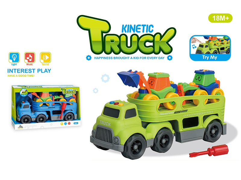 Slide Cartoon Trailer Transport Vehicle With Light And Music+2PCS Cartoon Car