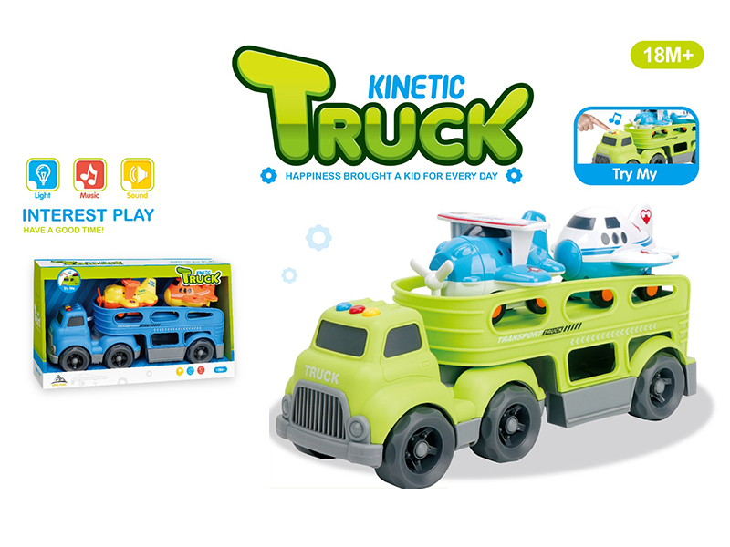 Slide Cartoon Trailer Transport Vehicle With Light And Music+2PCS Slide Cartoon Aircraft