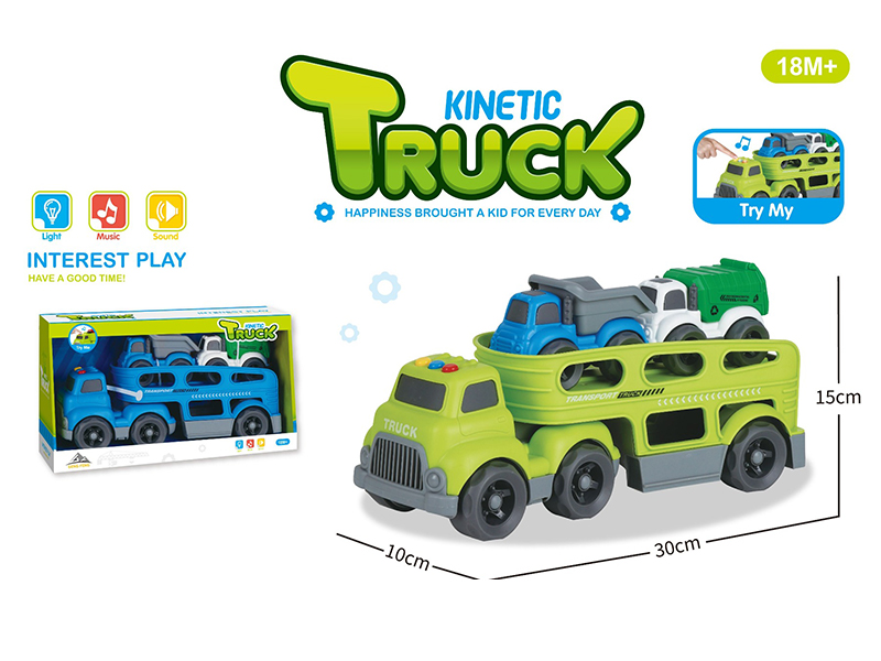 Slide Cartoon Trailer Transport Vehicle With Light And Music+2PCS Slide Cartoon Car