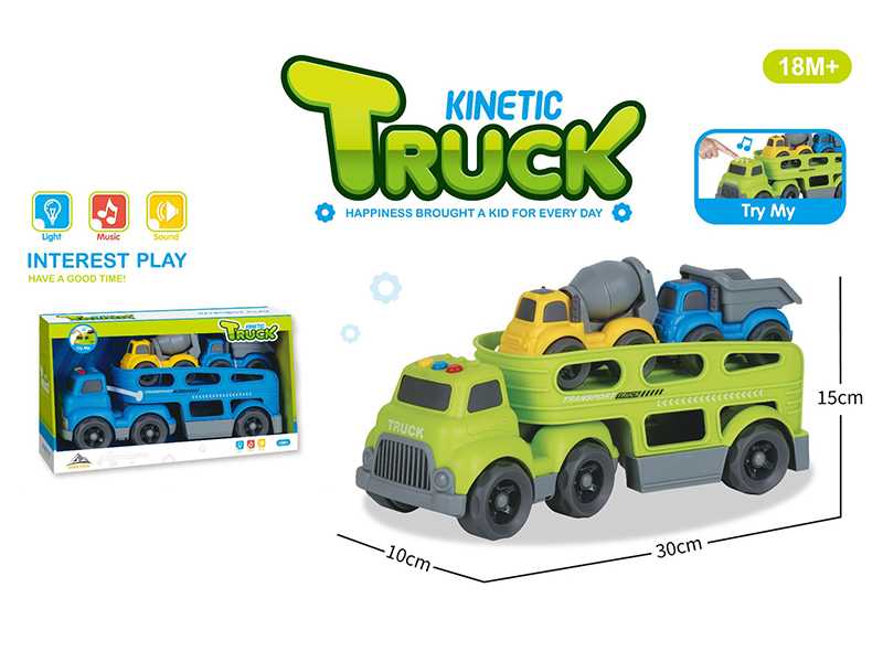 Slide Cartoon Trailer Transport Vehicle With Light And Music+2PCS Slide Cartoon Car