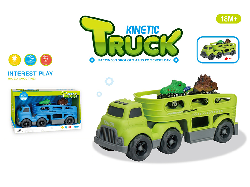 Slide Cartoon Trailer Transport Vehicle+2PCS Pull Back Animal Vehicle