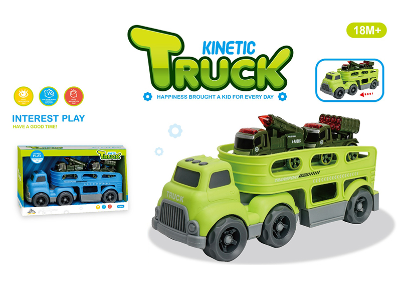 Slide Cartoon Trailer Transport Vehicle+2PCS Friction Military Vehicles