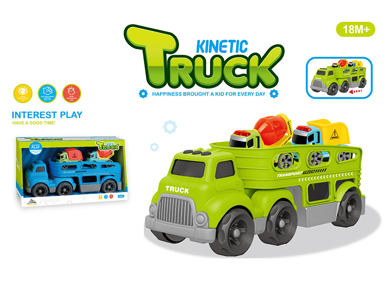 Slide Cartoon Trailer Transport Vehicle+2PCS Friction Engineering Vehicle