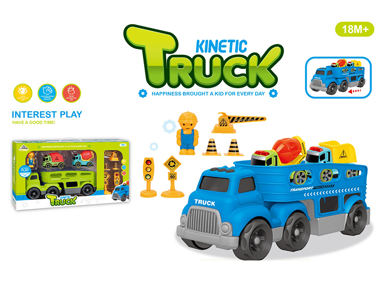 Slide Trailer Transport Vehicle+2PCS Friction Engineering Vehicle Road Signs